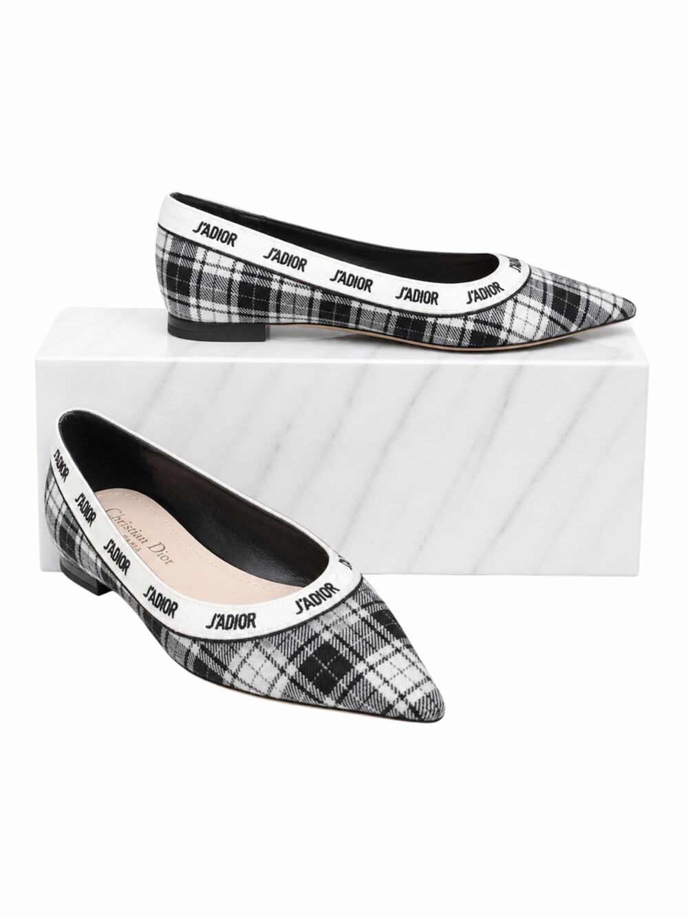 Christian Dior J'adior Embroider Tartan Print Pointed Toe Flats Size 39.5